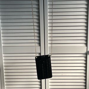 Black Woven Crossbody Bag with Gold Chain